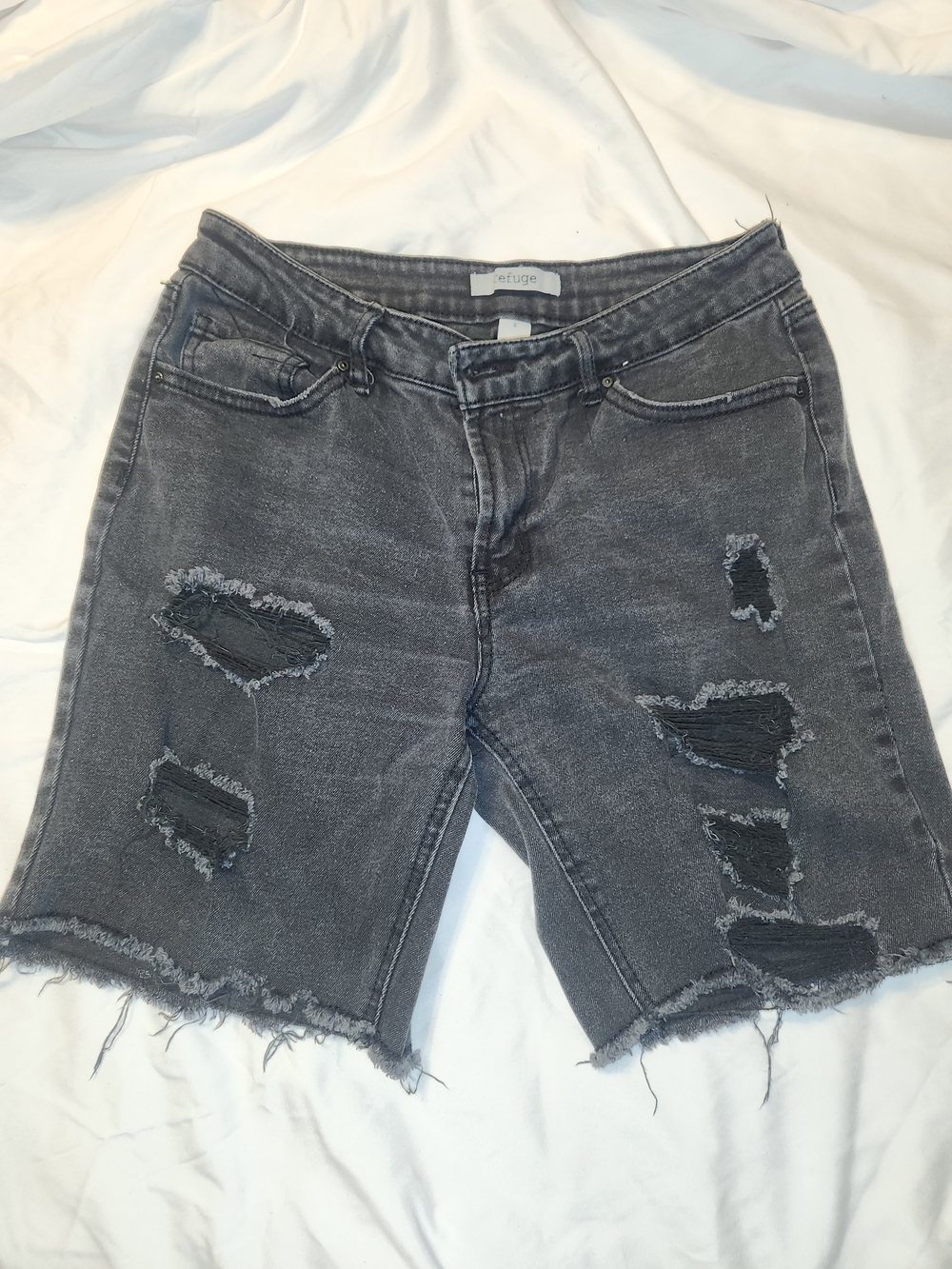Refuge Women's Gray Distressed Denim Bermuda Shorts